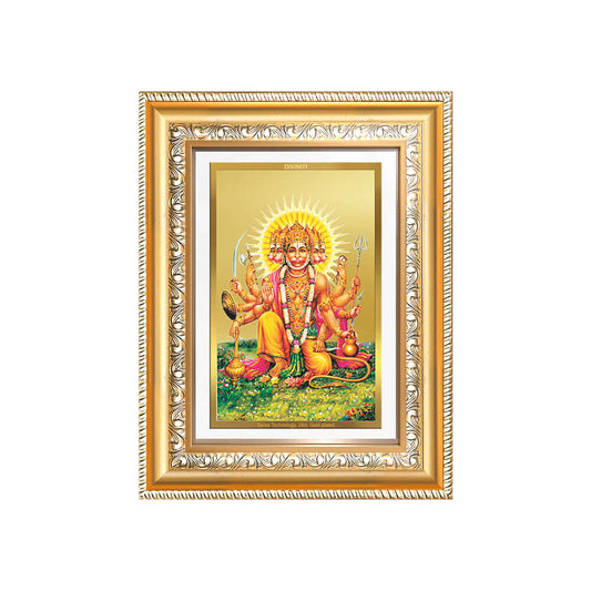 Panchmukhi Hanuman photo frame in elegant gold finish, showcasing divine energy and protection.