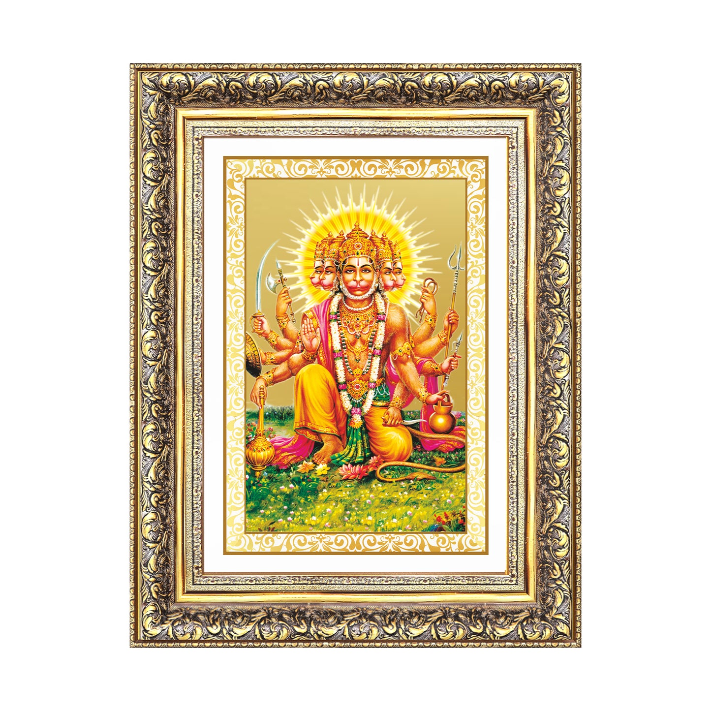 Panchmukhi Hanuman | Five-Faced Hanuman Wall Mount Photo Frame in 24K Gold Plated Foil