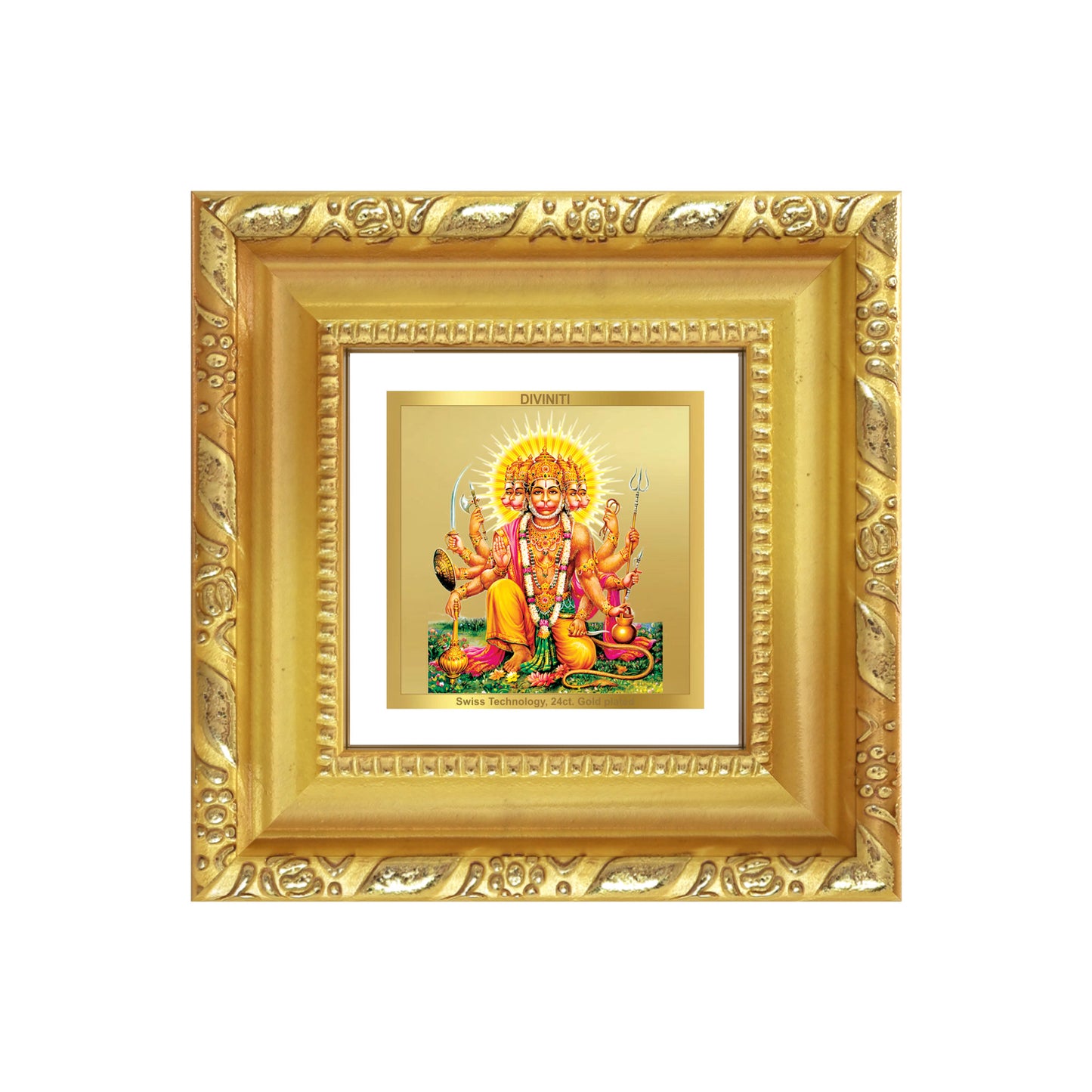 Panchmukhi Hanuman | Five-Faced Hanuman Tabletop Frame in 24K Gold Plated Foil