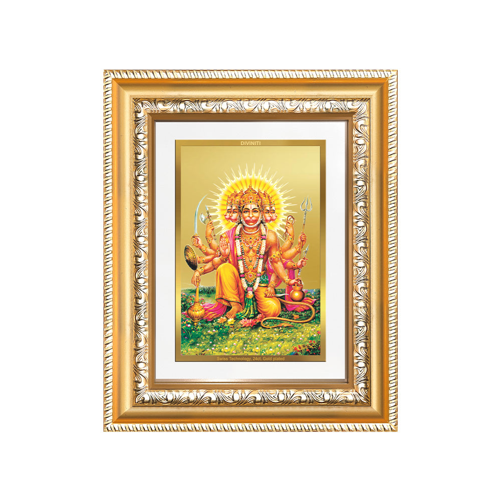 Panchmukhi Hanuman five-faced wall and tabletop photo frame with 24K gold plated foil decor.
