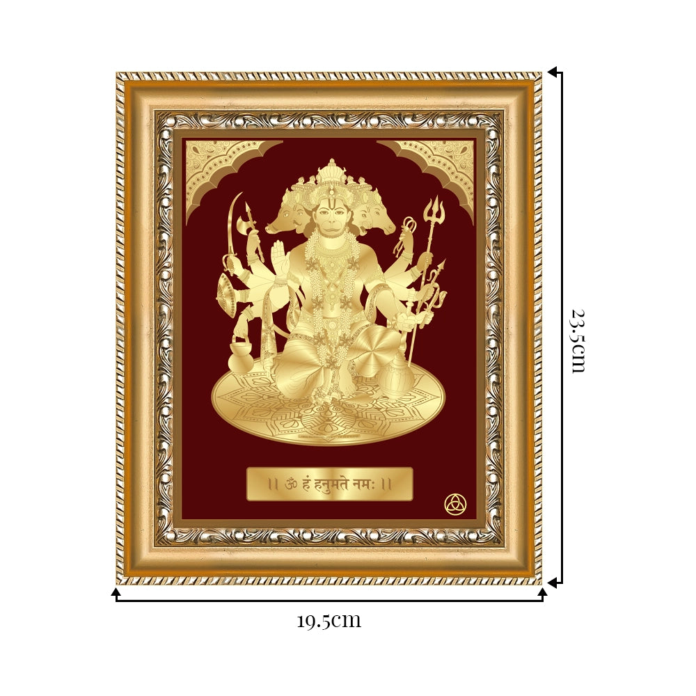 Panchmukhi Hanuman | Five-Faced Hanuman Gold on Gold Wall Hanging Frame in 24K Gold Plated Foil