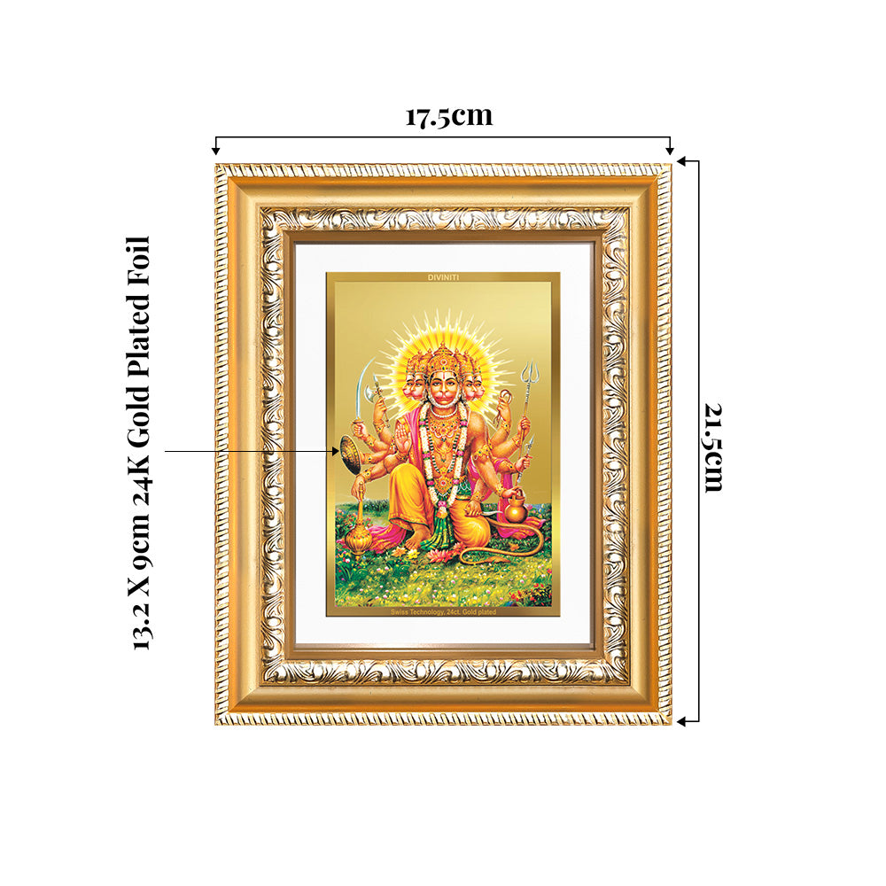 Panchmukhi Hanuman wall and tabletop photo frame with 24K gold plated foil, dimensions 17.5cm x 21.5cm.