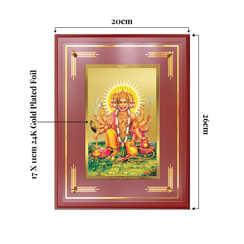 Panchmukhi Hanuman | Five-Faced Hanuman Wall and Tabletop Photo Frame in 24K Gold Plated Foil
