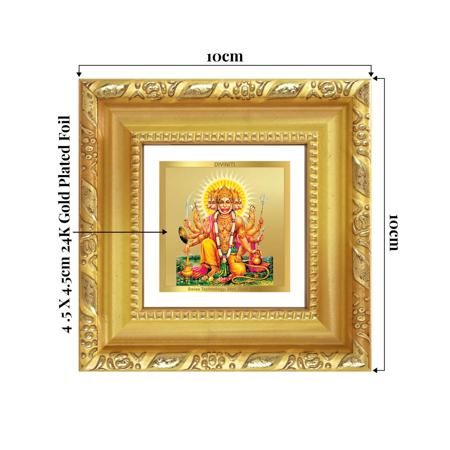 Panchmukhi Hanuman | Five-Faced Hanuman Tabletop Frame in 24K Gold Plated Foil