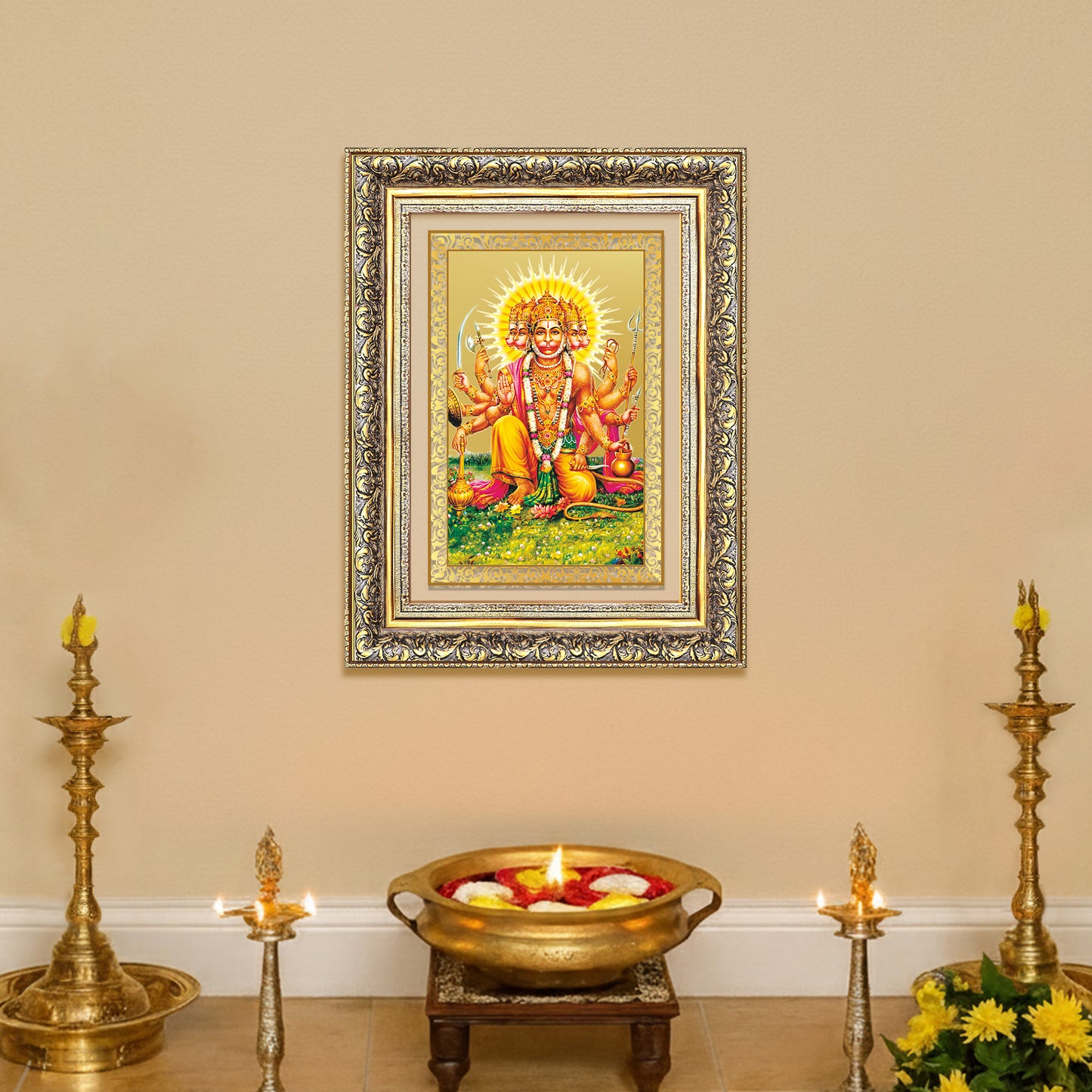 Panchmukhi Hanuman | Five-Faced Hanuman Wall Mount Photo Frame in 24K Gold Plated Foil
