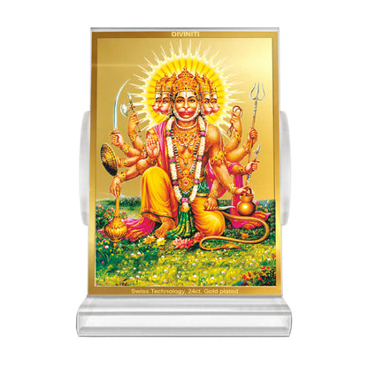 Panchmukhi Hanuman | Five-Faced Hanuman Car Dashboard Frame in 24K Gold Plated Foil