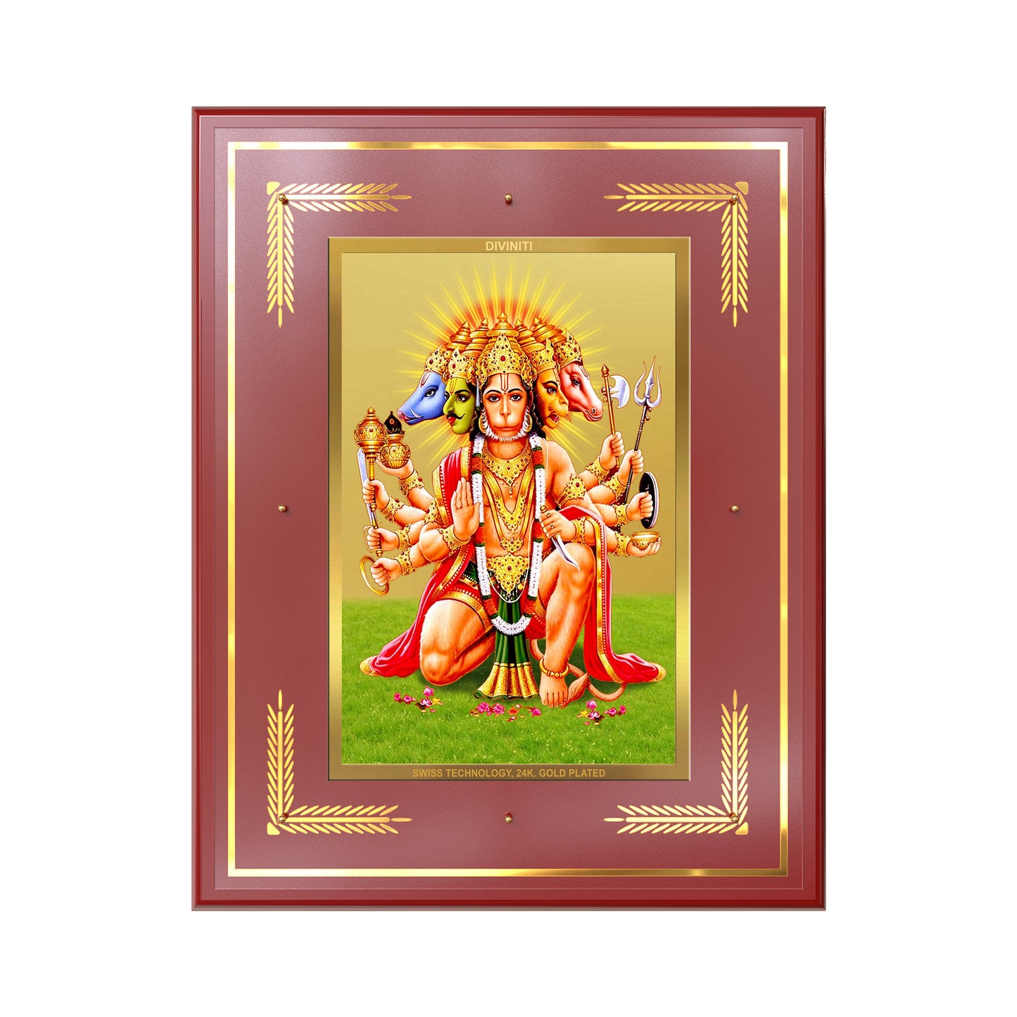 Panchmukhi Hanuman | Five-Faced Hanuman Wall Mount Photo Frame in 24K Gold Plated Foil