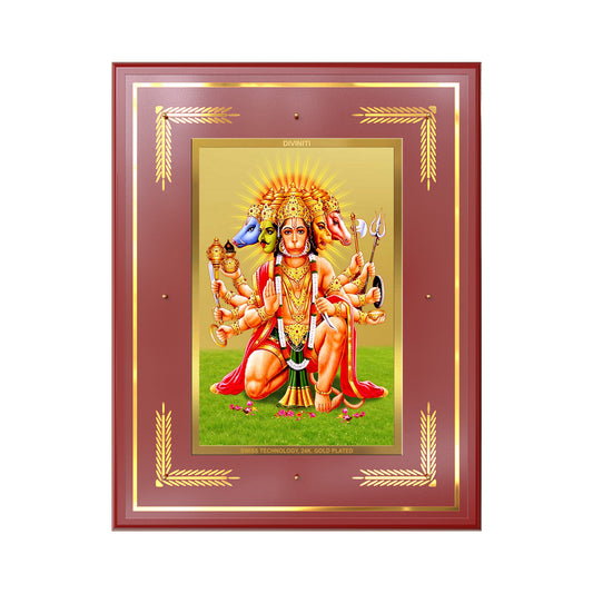 Panchmukhi Hanuman | Five-Faced Hanuman Wall Mount Photo Frame in 24K Gold Plated Foil