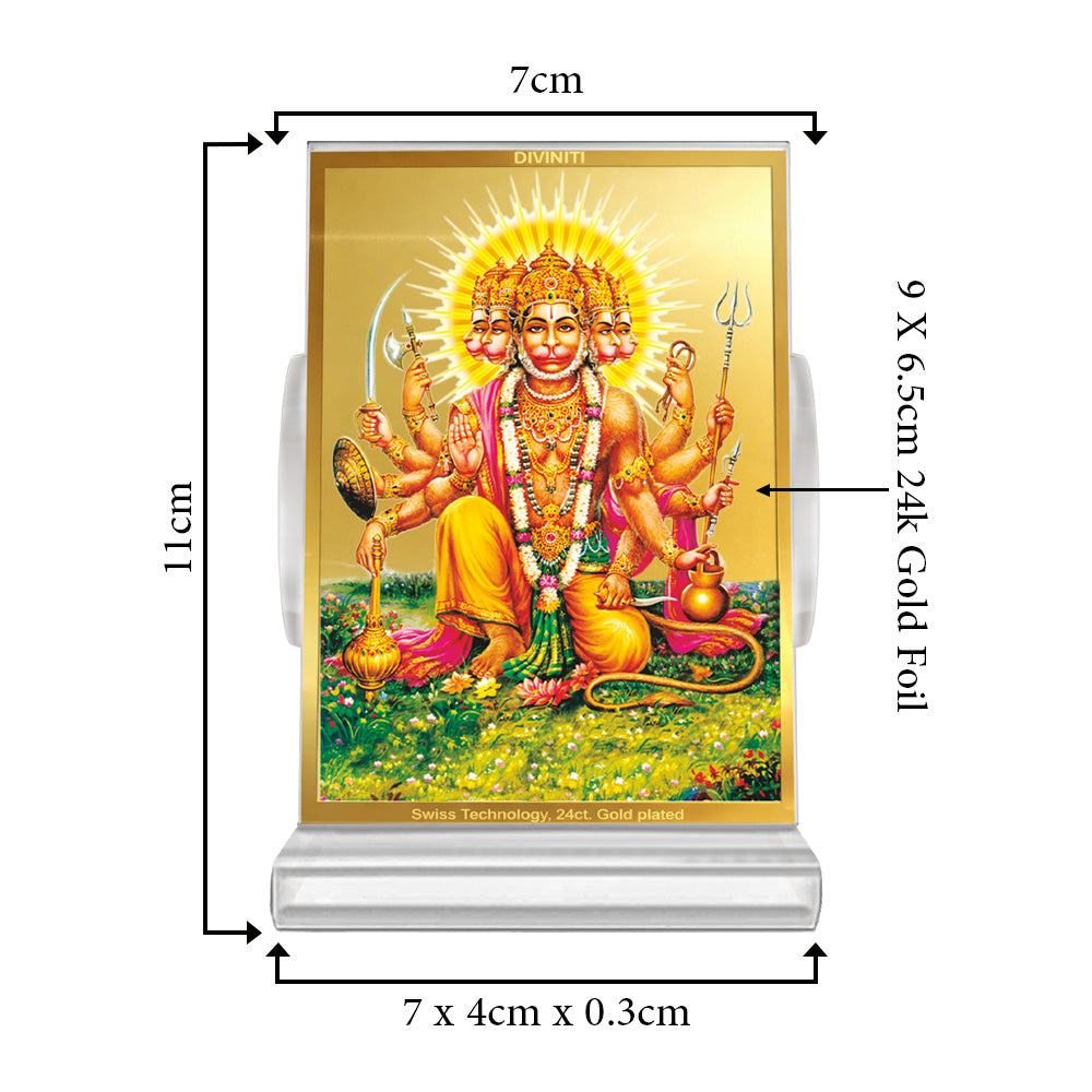 Panchmukhi Hanuman | Five-Faced Hanuman Car Dashboard Frame in 24K Gold Plated Foil