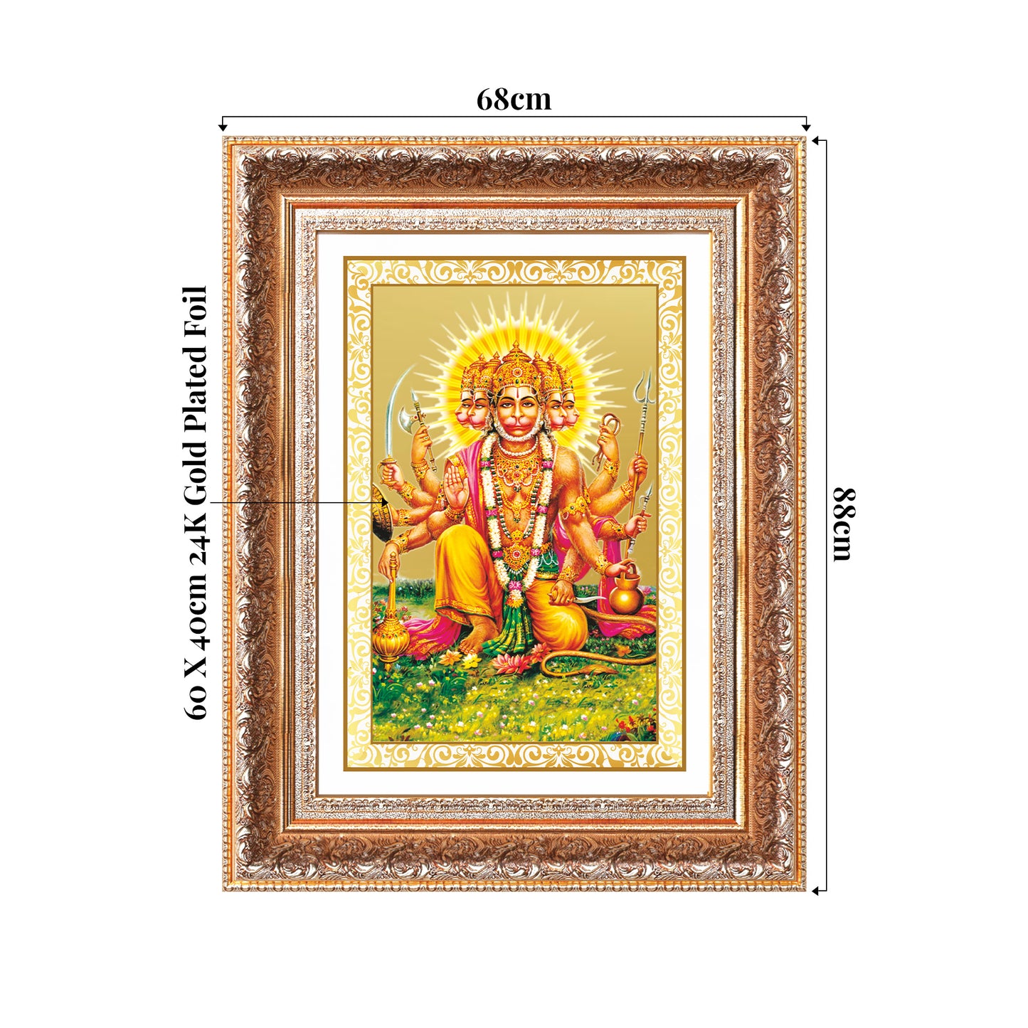 Panchmukhi Hanuman | Five-Faced Hanuman Wall Mount Photo Frame in 24K Gold Plated Foil