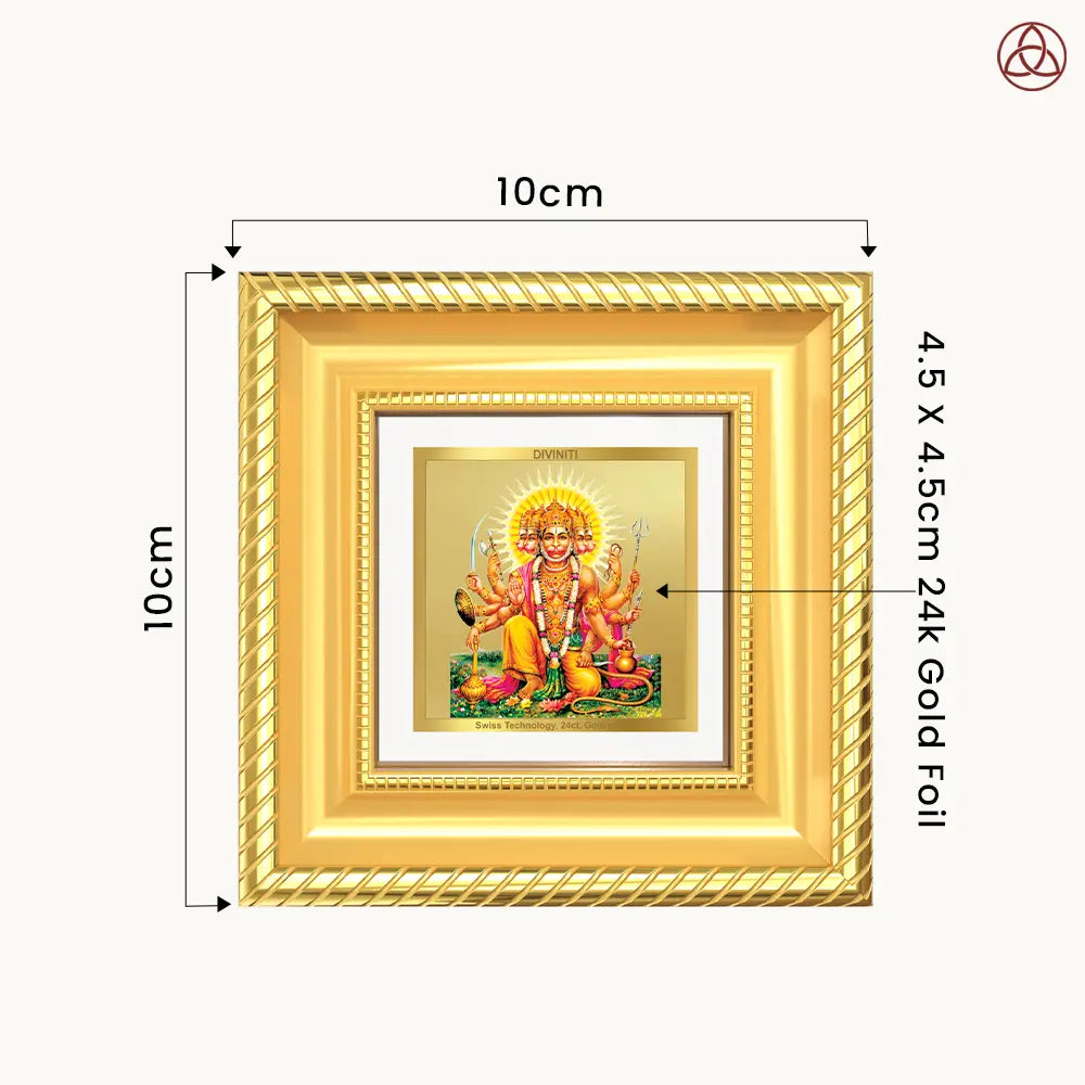 Panchmukhi Hanuman | Five-Faced Hanuman Tabletop Frame in 24K Gold Plated Foil