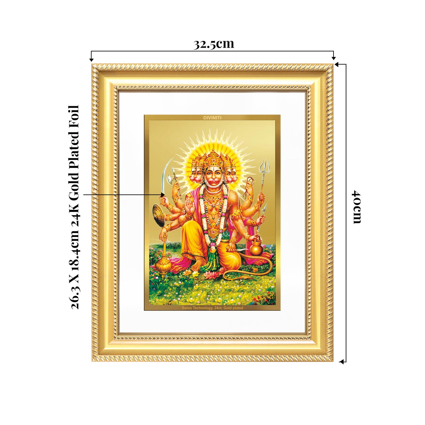Panchmukhi Hanuman | Five-Faced Hanuman Wall Mount Photo Frame in 24K Gold Plated Foil
