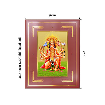Panchmukhi Hanuman | Five-Faced Hanuman Wall Mount Photo Frame in 24K Gold Plated Foil
