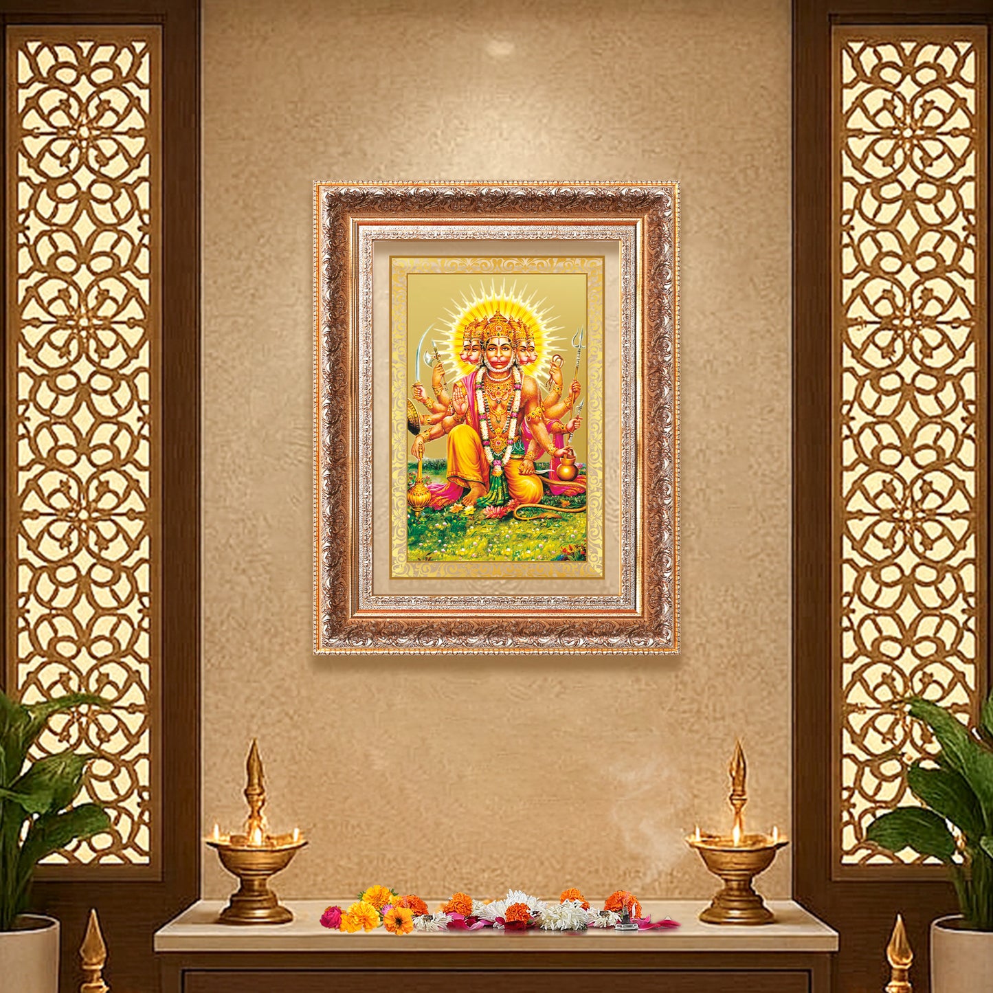 Panchmukhi Hanuman | Five-Faced Hanuman Wall Mount Photo Frame in 24K Gold Plated Foil