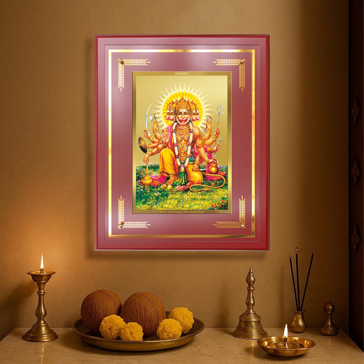 Panchmukhi Hanuman | Five-Faced Hanuman Wall Mount Photo Frame in 24K Gold Plated Foil