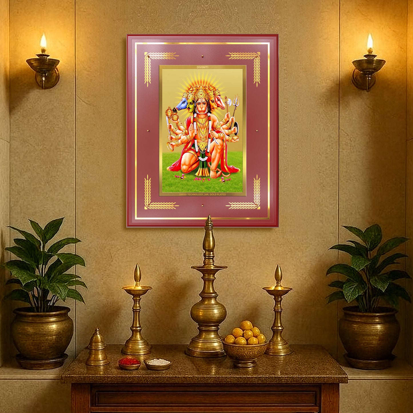 Panchmukhi Hanuman | Five-Faced Hanuman Wall Mount Photo Frame in 24K Gold Plated Foil