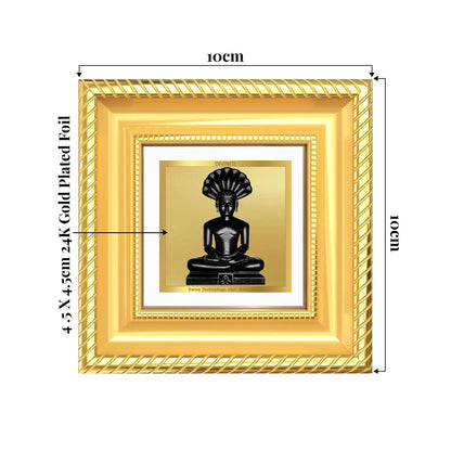 Lord Parshvanatha Tabletop Frame in 24K Gold Plated Foil showing product dimensions, ideal for spiritual décor and devotional gifting.