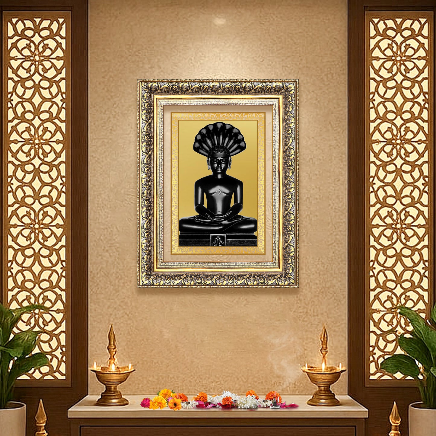 Lord Parshvanatha | 23rd Jain Tirthankara Wall Mount Photo Frame in 24K Gold Plated Foil