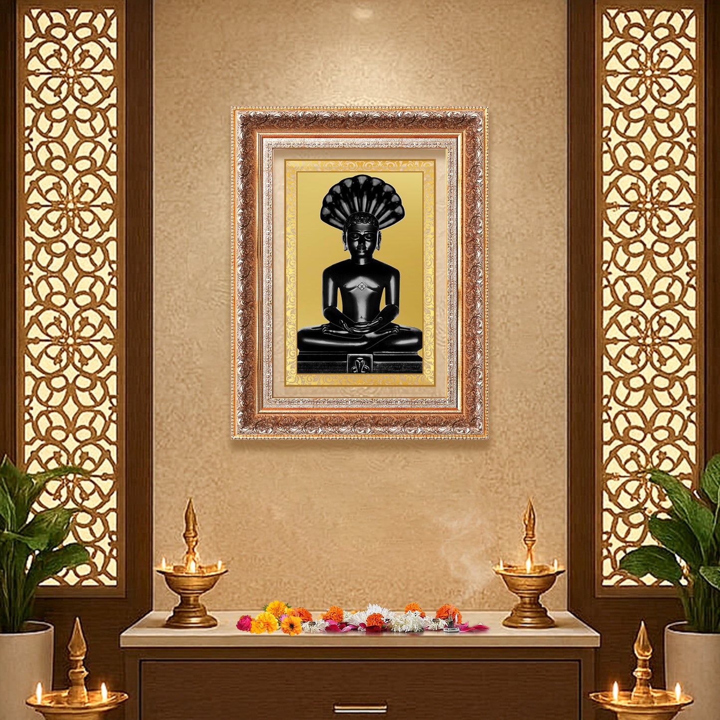 Lord Parshvanatha | 23rd Jain Tirthankara Wall Mount Photo Frame in 24K Gold Plated Foil