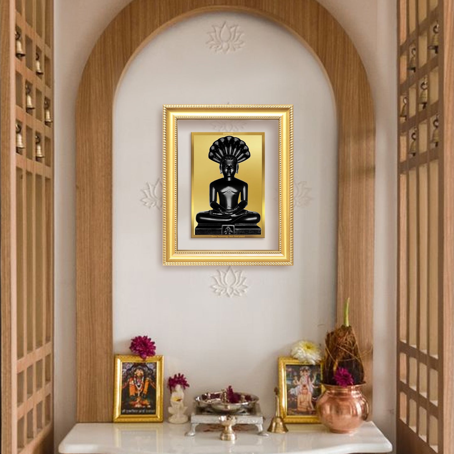 Lord Parshvanatha | 23rd Jain Tirthankara Wall Mount Photo Frame in 24K Gold Plated Foil