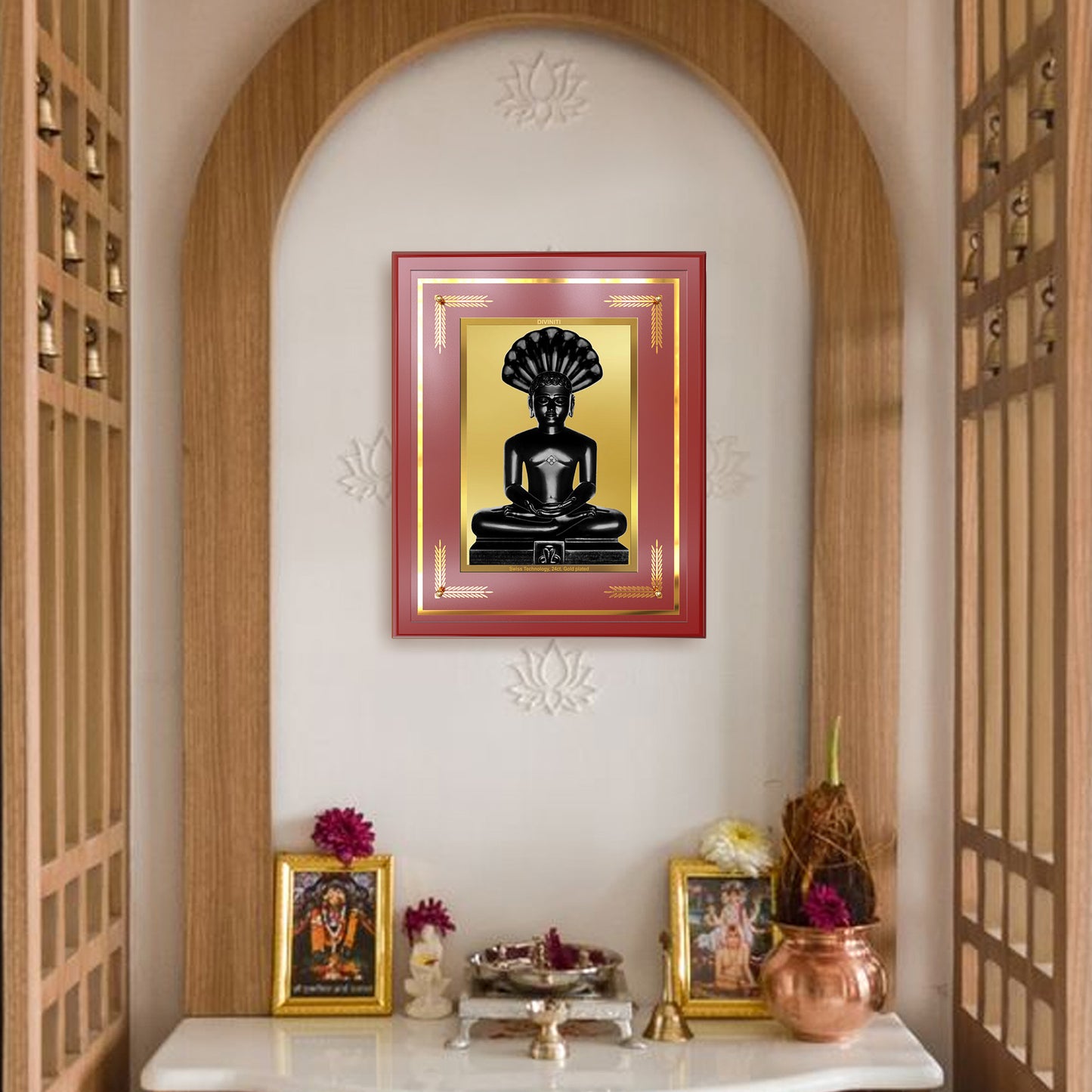 Lord Parshvanatha | 23rd Jain Tirthankara Wall Mount Photo Frame in 24K Gold Plated Foil