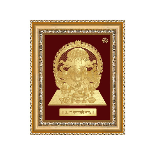 Paunchmukhi Ganesha wall hanging with a sophisticated frame that portrays divine love and devotion in 24K gold-plated foil.