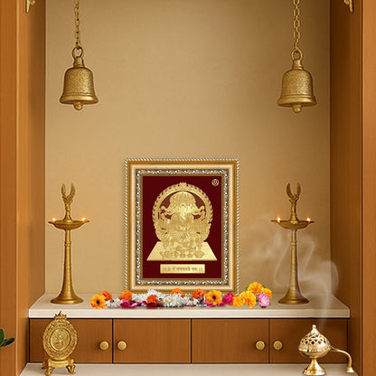 Paunchmukhi Ganesha ideal for prayer rooms and as a gift, this wall hanging in 24K gold foil represents harmony and devotion.