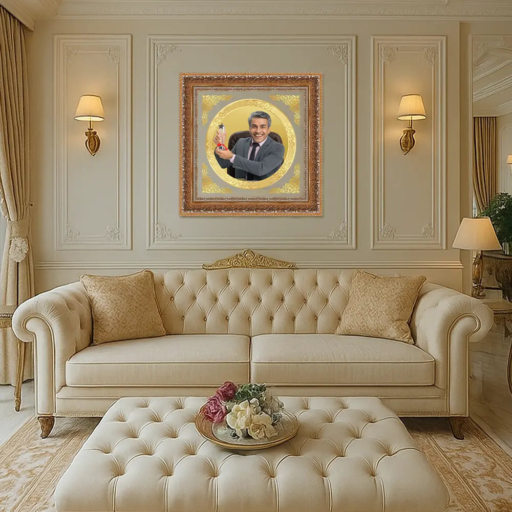 Portrait on Gold Immortalise Your Aurum Essence Round Photo Frame in 24K Gold Plated Foil
