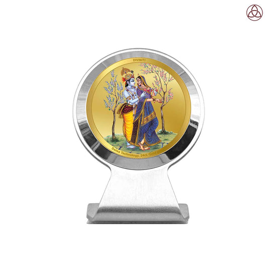 Radha Krishna | Divine Radha & Lord Krishna Car Dashboard & Tabletop Photo Frame in 24K Gold Plated Foil