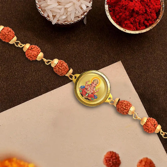 Ganesha Rudraksha Bracelet with 18MM 24K Gold Plated Foil Divine Raksha Bandhan Gift