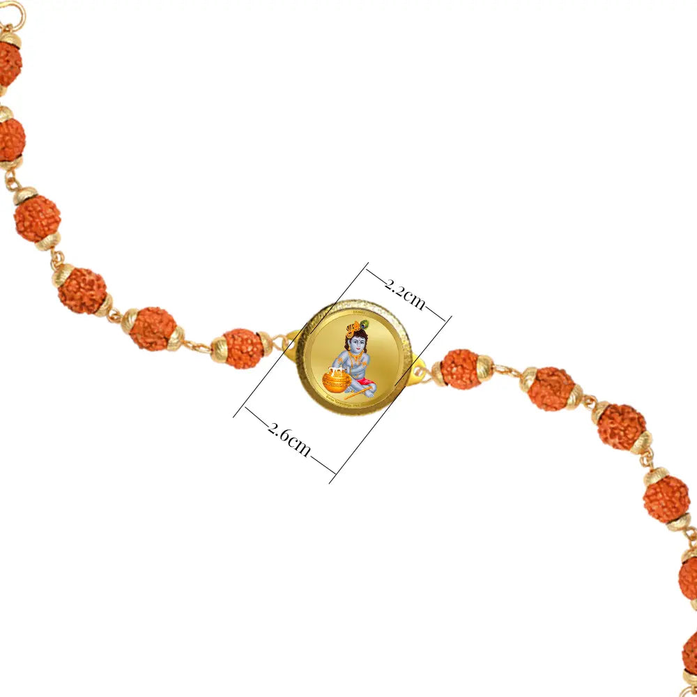 Makkan Laddu Gopal Rudraksha Bracelet with 22MM 24K Gold Plated Foil Divine Raksha Bandhan Gift