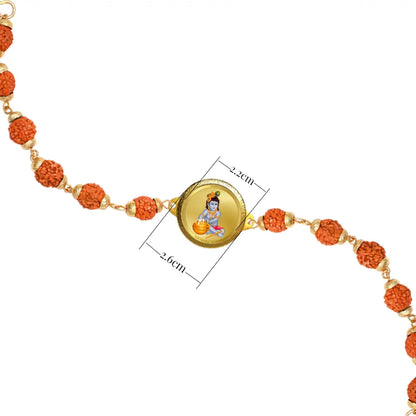 Makkan Laddu Gopal Rudraksha Bracelet with 22MM 24K Gold Plated Foil Divine Raksha Bandhan Gift