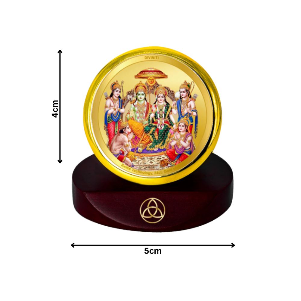 Ram Darbar | Divine Family of Lord Rama, Sita, Lakshman & Hanuman Car Dashboard Frame in 24K Gold Plated Foil