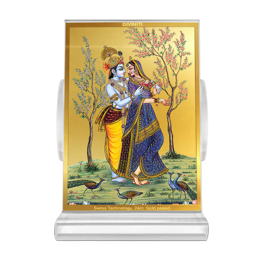 Diviniti 24K Gold Plated Radha Krishna Frame For Car Dashboard, Home Decor, Table Top, Puja, Gift (11 x 6.8 CM)