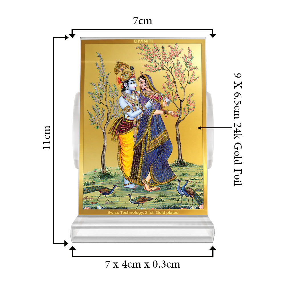 Diviniti 24K Gold Plated Radha Krishna Frame For Car Dashboard, Home Decor, Table Top, Puja, Gift (11 x 6.8 CM)