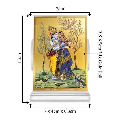 Diviniti 24K Gold Plated Radha Krishna Frame For Car Dashboard, Home Decor, Table Top, Puja, Gift (11 x 6.8 CM)