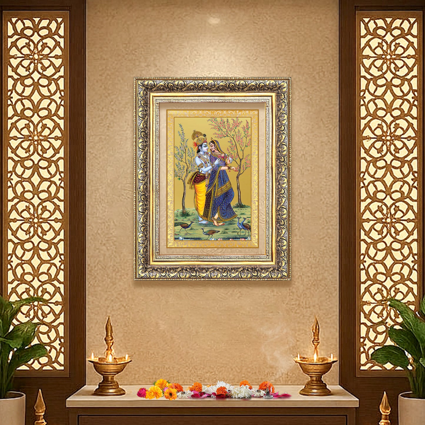 Radha Krishna | Divine Love Eternal Wall Mount Photo Frame in 24K Gold Plated Foil
