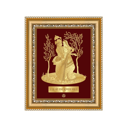 Radha Krishna wall hanging in 24K gold plated foil, depicting divine love and devotion in elegant frame.