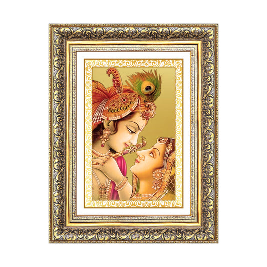 Radha Krishna with Flute | Lord Krishna Wall Mount Photo Frame in 24K Gold Plated Foil