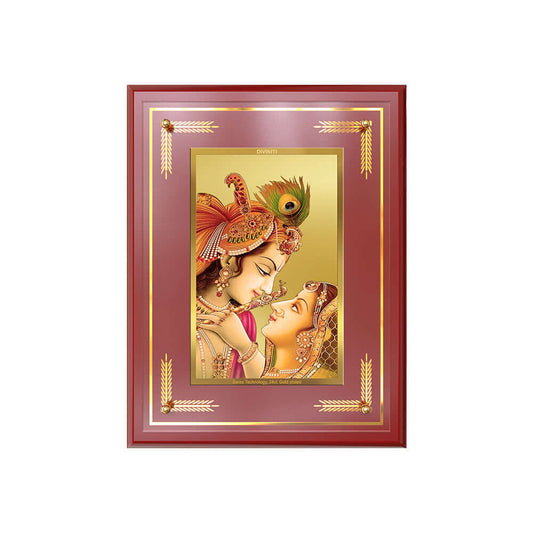 Radha Krishna with Flute | Lord Krishna Wall and Tabletop Photo Frame in 24K Gold Plated Foil