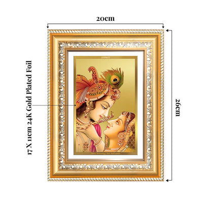 Radha Krishna with Flute | Lord Krishna Wall and Tabletop Photo Frame in 24K Gold Plated Foil