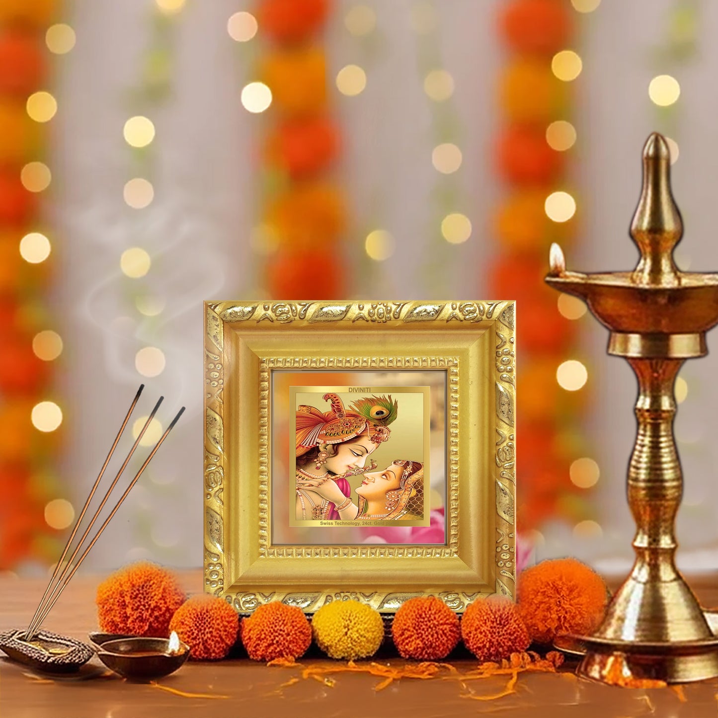 Krishna with Flute | Lord Krishna Tabletop Frame in 24K Gold Plated Foil