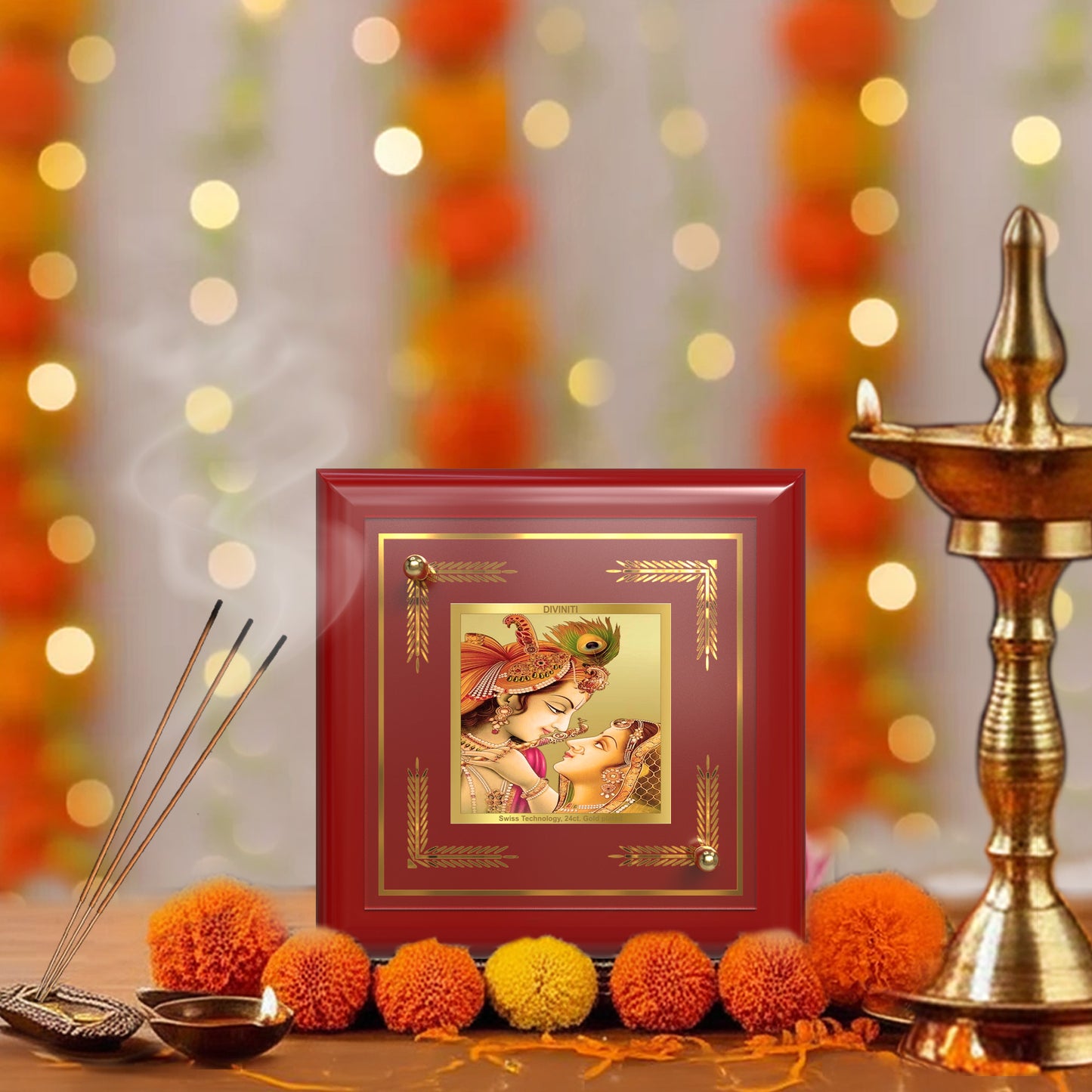 Krishna with Flute | Lord Krishna Tabletop Frame in 24K Gold Plated Foil