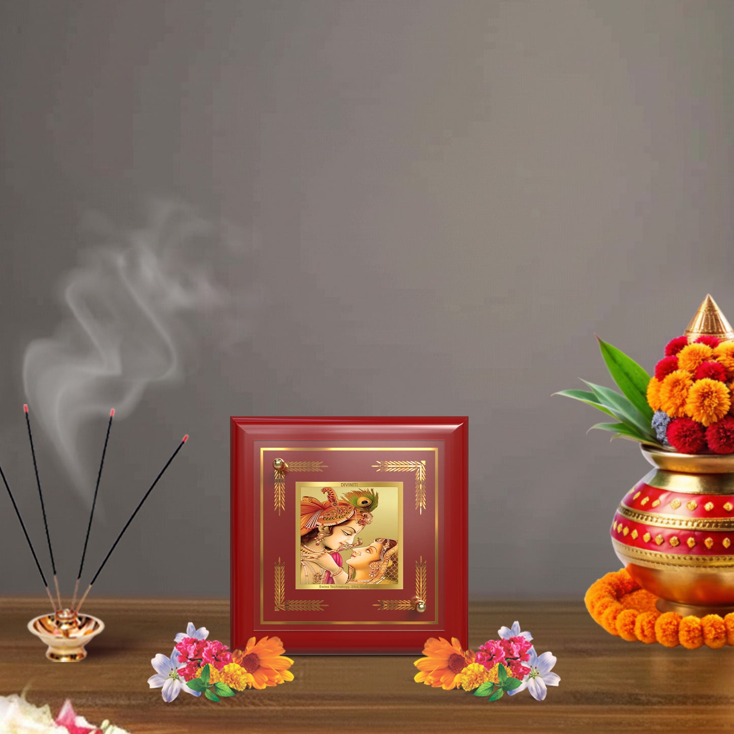 Krishna with Flute | Lord Krishna Tabletop Frame in 24K Gold Plated Foil