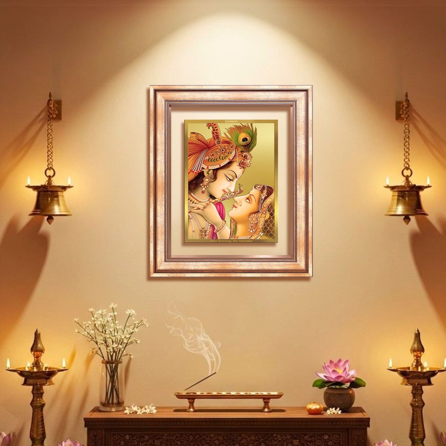 Krishna with Flute | Lord Krishna Wall Mount Photo Frame in 24K Gold Plated Foil