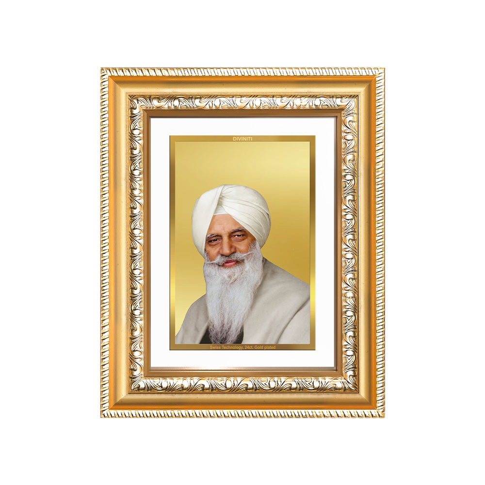 Baba Gurinder Singh Ji wall and tabletop photo frame in 24K gold plated foil, showcasing the revered spiritual master.