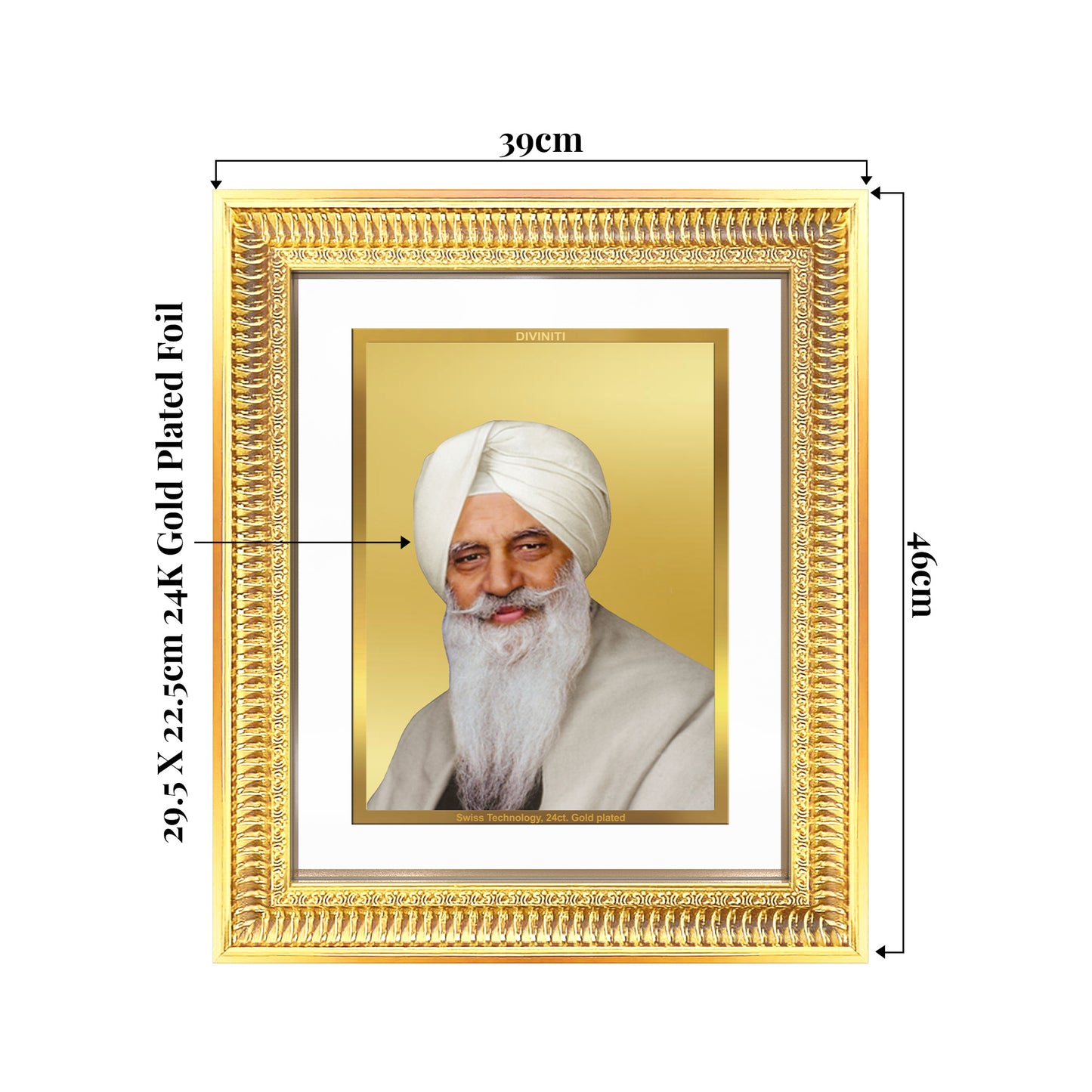 Baba Gurinder Singh Ji Maharaj | Spiritual Master of Radha Soami Satsang Beas Wall Mount Photo Frame in 24K Gold Plated Foil
