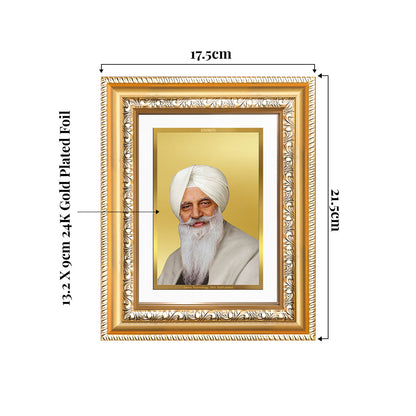 Baba Gurinder Singh Ji wall and tabletop photo frame in 24K gold plated foil, dimensions 17.5cm x 21.5cm