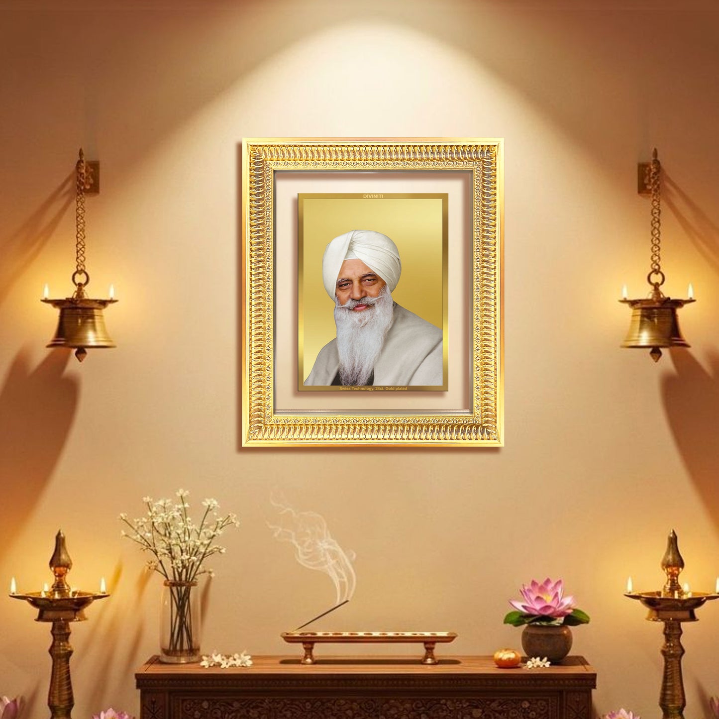 Baba Gurinder Singh Ji Maharaj | Spiritual Master of Radha Soami Satsang Beas Wall Mount Photo Frame in 24K Gold Plated Foil