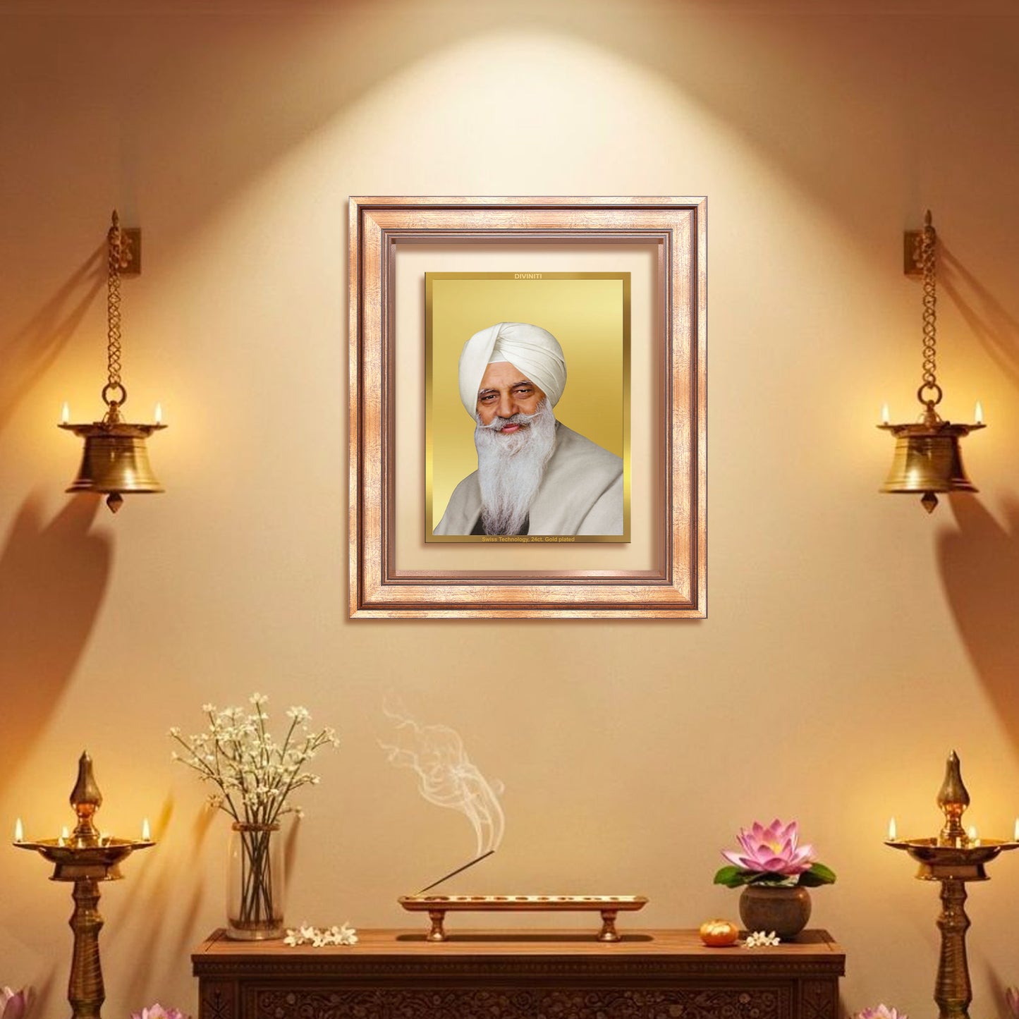 Baba Gurinder Singh Ji Maharaj | Spiritual Master of Radha Soami Satsang Beas Wall Mount Photo Frame in 24K Gold Plated Foil